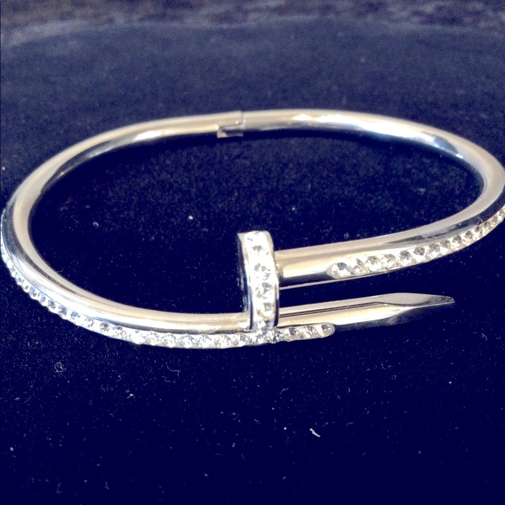 NEW-Stainless Steel Crystal Nail Bangle - Picture 3 of 8